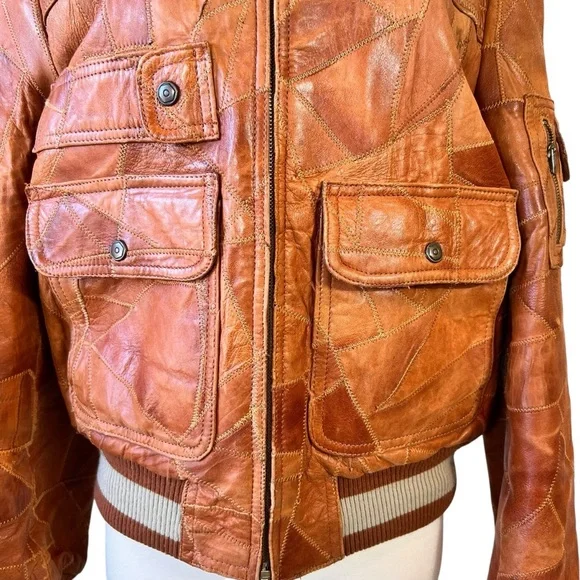 Vintage Casablanca Patchwork Zig Zag Stitch Leather Bomber Jacket